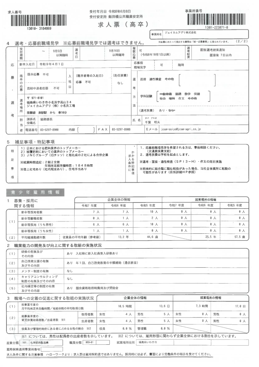 小名浜工場の求人票